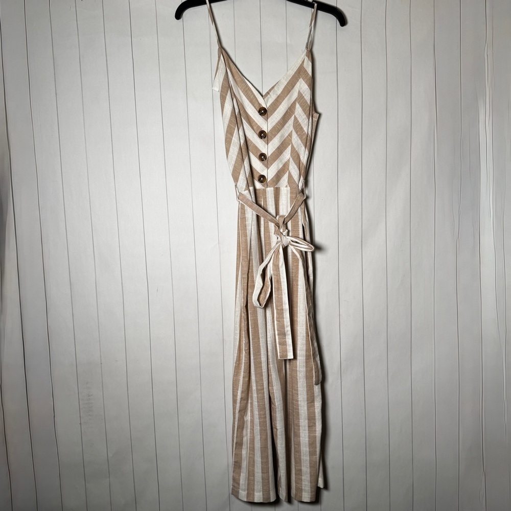 NWT Kensie Jeans Linen Blend Stripes Jumpsuit Spring Summer Chic‎ Large A FLAW